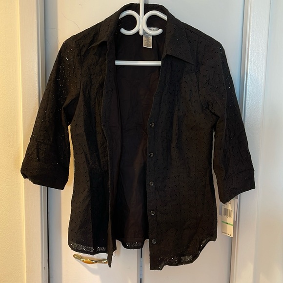 BNWT eyelet black, Nine West, button down shirt. Size8 - Picture 1 of 4